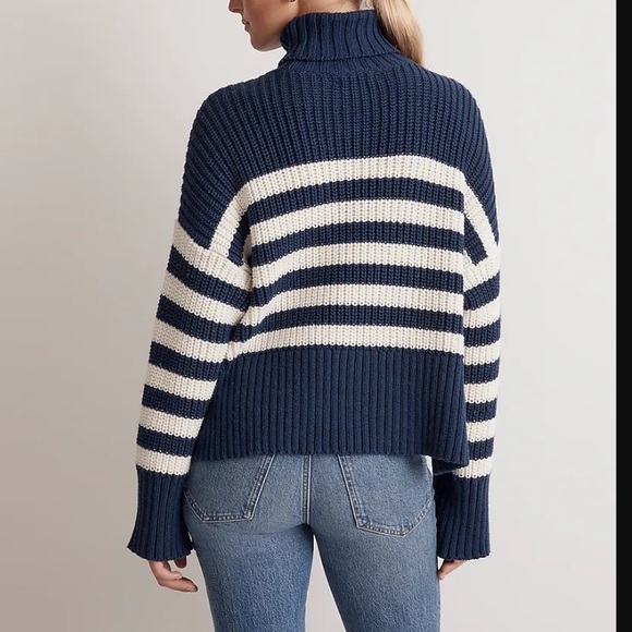 Madewell Striped Knit Navy and White Size XL Turtleneck Chunky Sweater - Picture 3 of 12